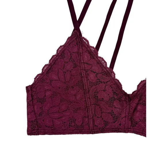 Black Cherry Lace Strappy Cage Back Bralette | Mob Wife Coquette Balletcore Goth - Picture 3 of 14